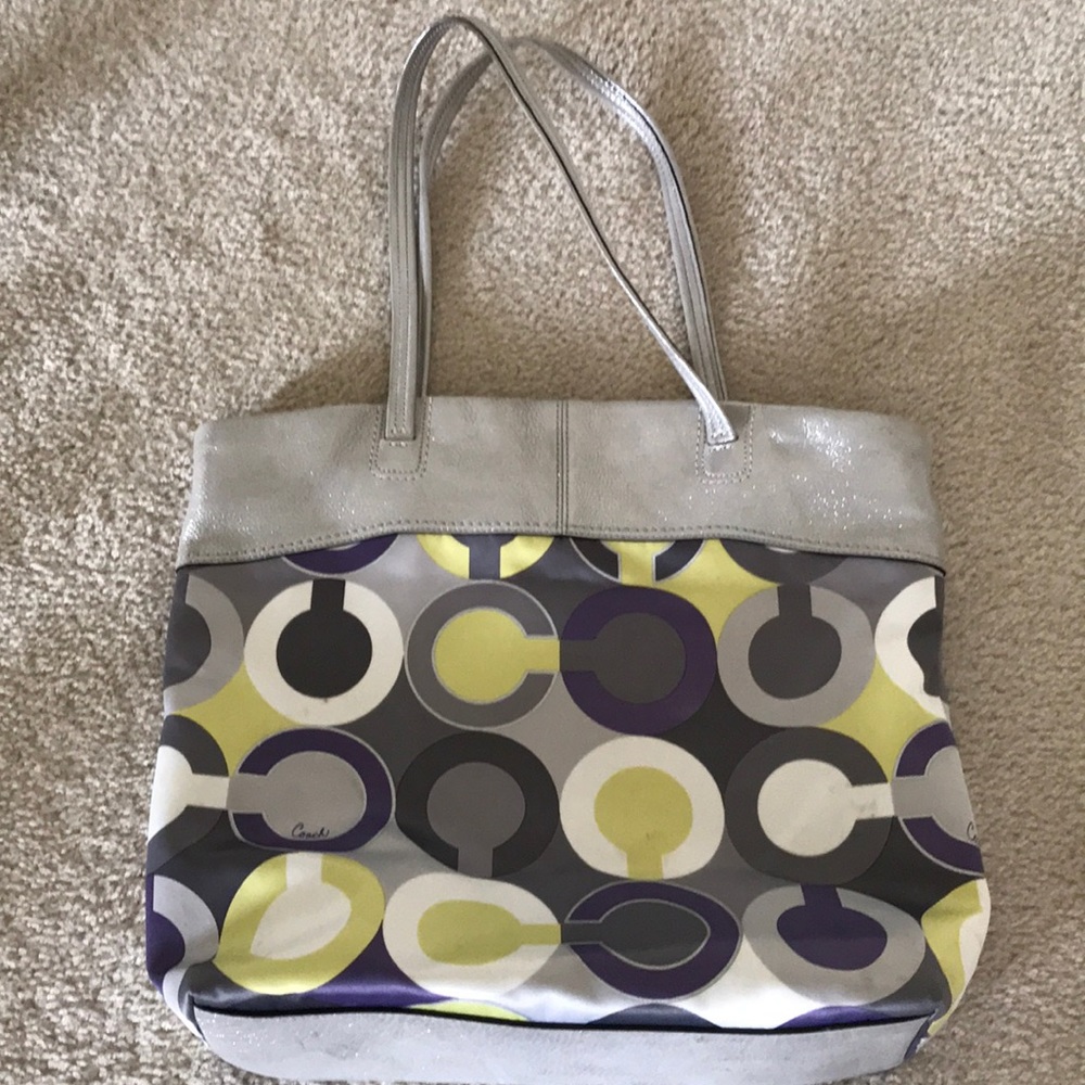 Coach Perry Lilac Julia Op Art Sateen Tote - Picture 2 of 11